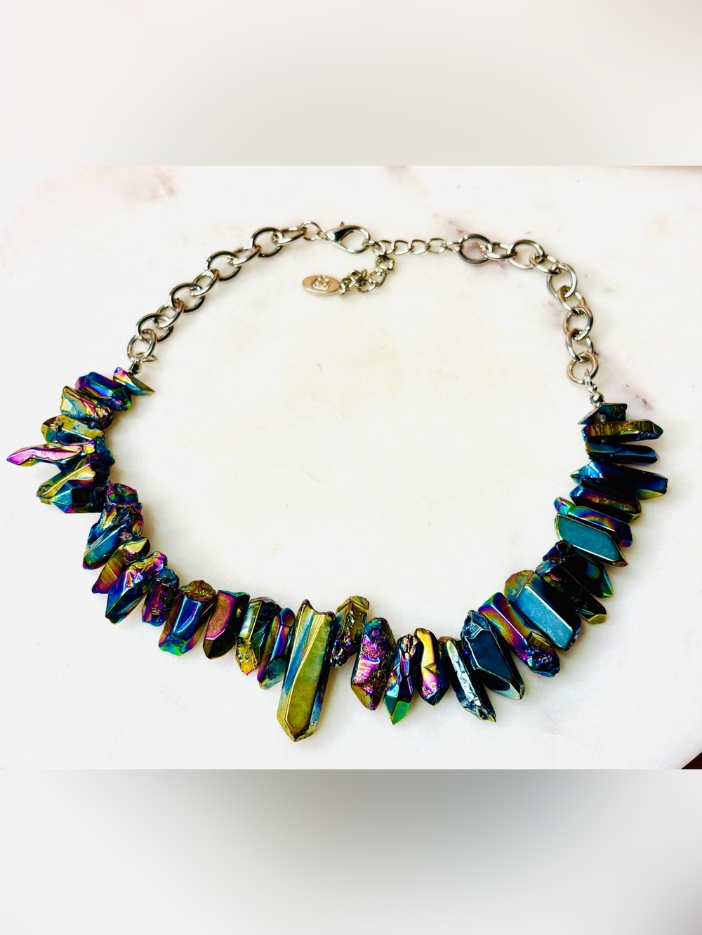 Paparazzi Oil Spill Necklace Multicolor Iridescent Crystal Spike Necklace